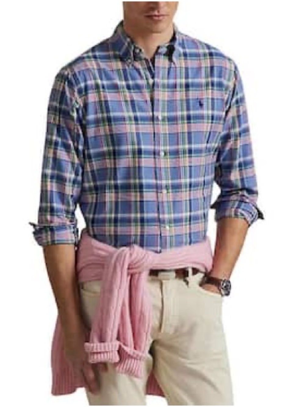 Ralph Lauren Men’s Large Blue & Pink Plaid Button-Down Shirt